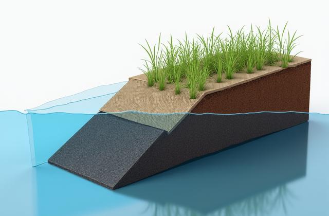 ジオテキスタイルと植生を組み合わせた工法の断面図