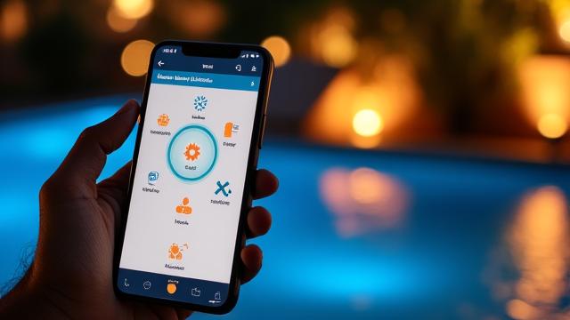 スマートフォンの画面で水景機能を操作するインターフェイス