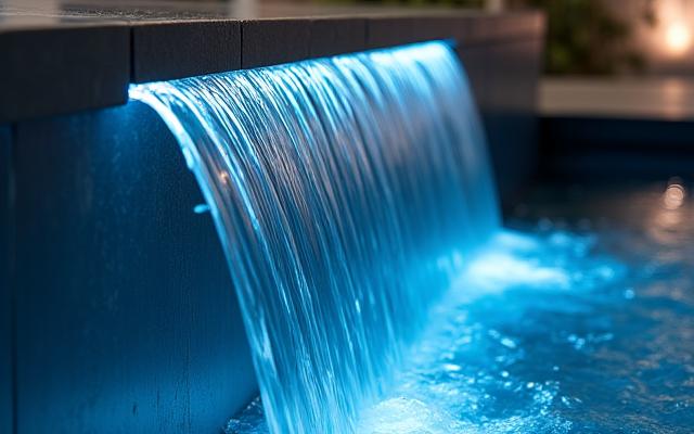 壁面を流れ落ちる、洗練されたシートフローの滝